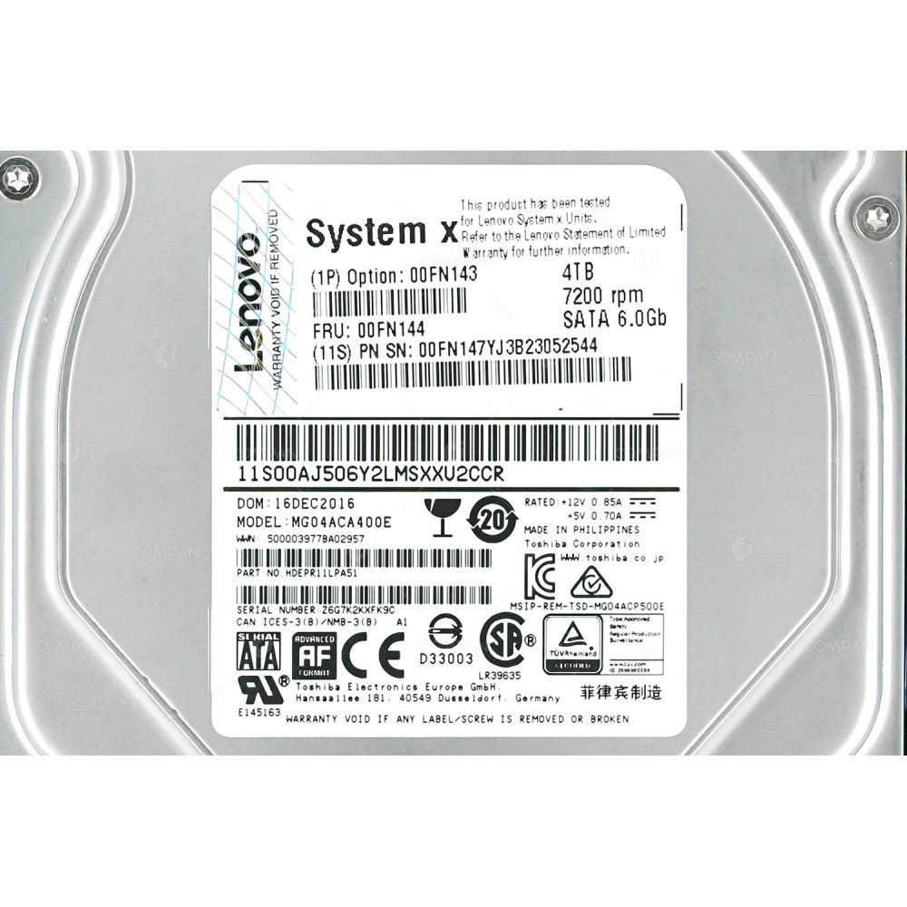 00FN144 LENOVO HDD 4TB 7.2K SATA 6G 3.5" LFF